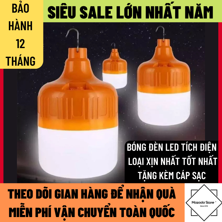 [ Bóng Loại To ] Bóng Đèn Led Sạc Tích Điện 100W Thời Gian Sáng 8-10h, Chống Nước Chống Cháy Nổ, Bảo Hành 12 Tháng, Bóng Đèn Led Sạc Tích Điện