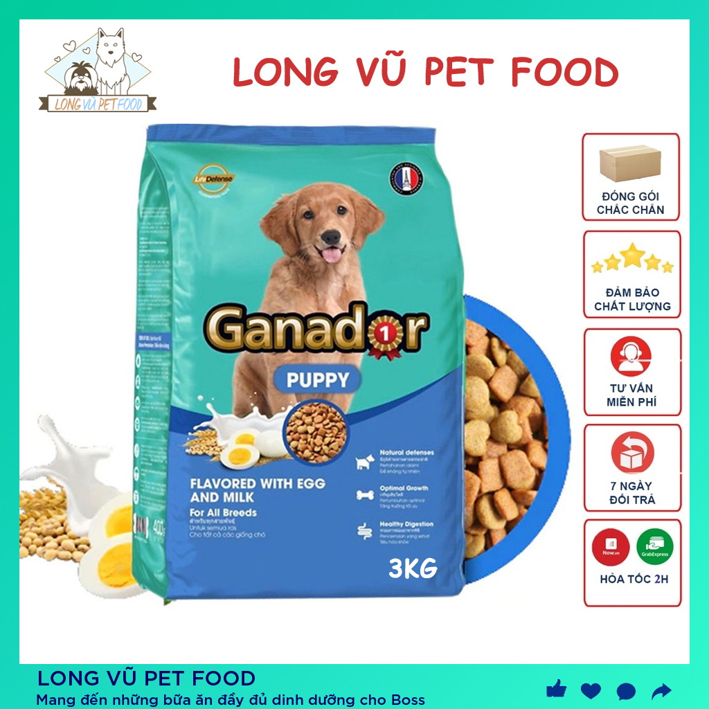 Thức ăn cho chó con Ganador puppy gói 3kg vị Trứng và Sữa - Hạt cho chó con dưới 1 tuổi - Long Vũ Pet Food