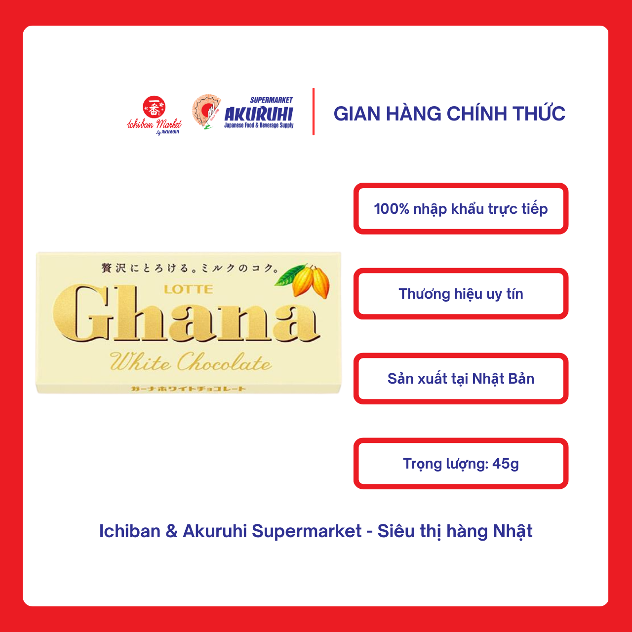 [Ichiban Market] Kẹo Socola Trắng Lotte Ghana White 45g
