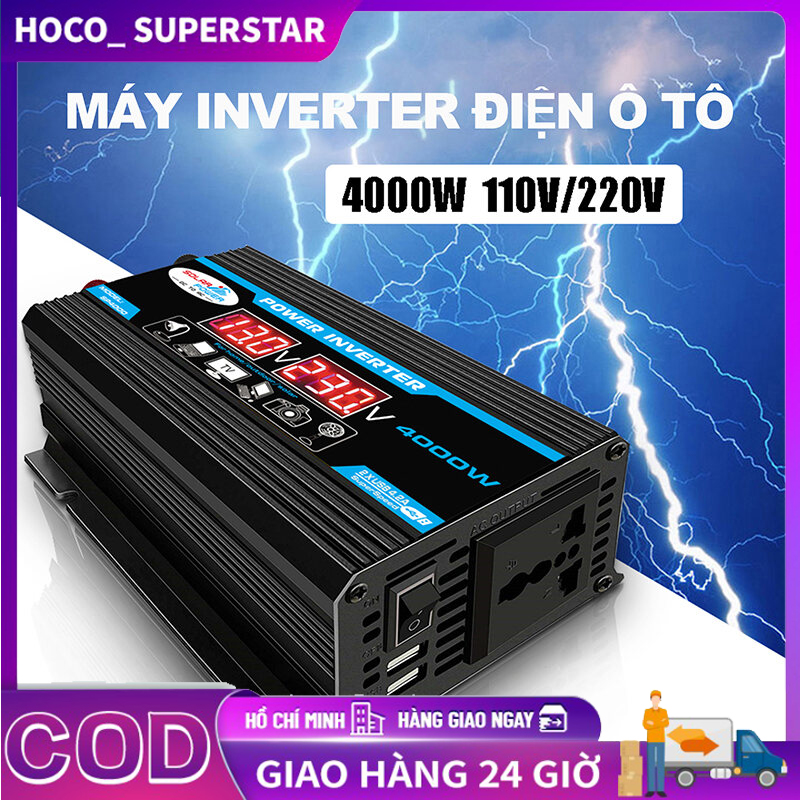 Biến điện 12v ra 220v 4000w,inverter 12v to 220v xe ô tô,bộ kích điện 12v lên 220v sin chuẩn,bộ chuyển đổi 12v ra 220v,đổi nguồn 12v sang 220v,cổng usb kép màn hình hiển thị,12v sang 220v,kích điện 12v 220v