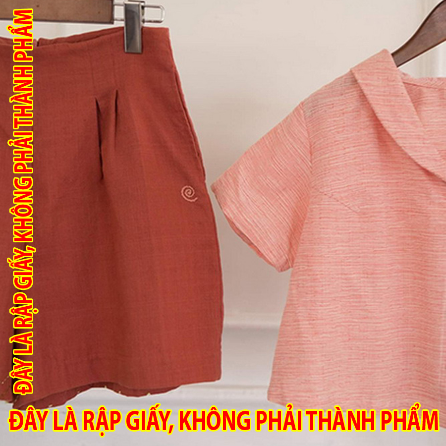 Rập giấy 30004 - croptop cổ sen + short xếp ly