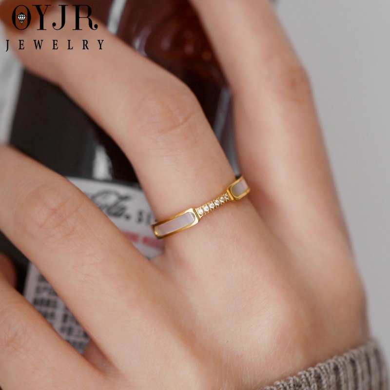 OYJR Nhẫn titan nữ không gỉ đính đá pha lê thiết kế thời trang thanh lịch