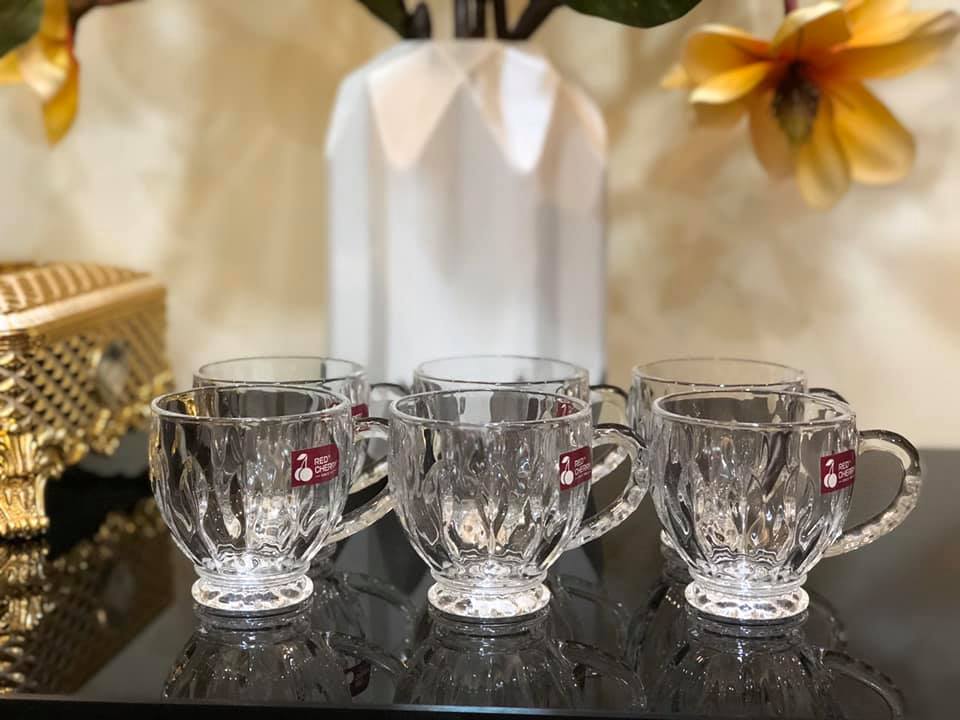 Bộ 6 cốc ly thủy tinh uống trà, nước hoa quả có quai