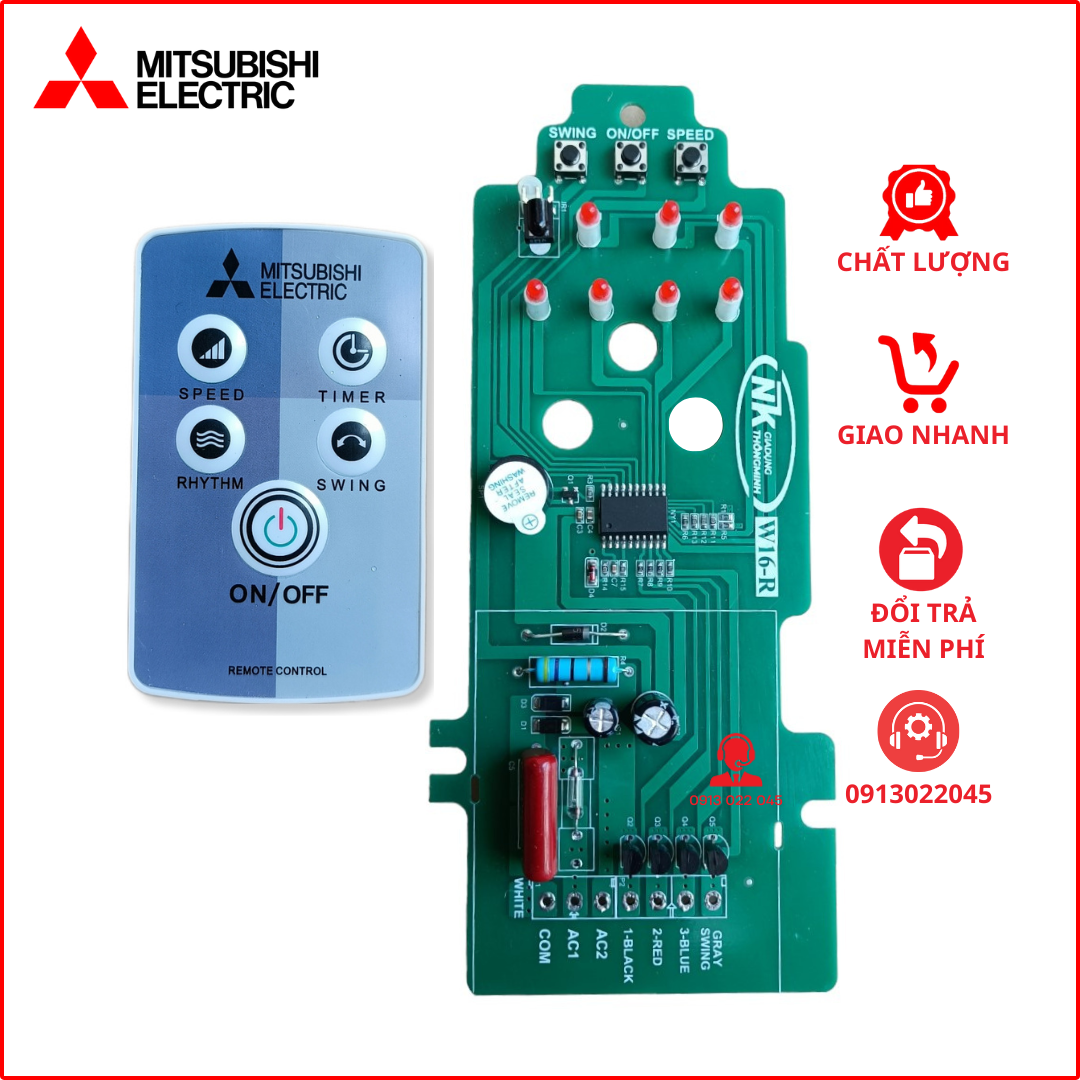 Bo mạch cao cấp quạt TREO TƯỜNG Mitsubishi W16 R + Shop tặng kèm Điều khiển.