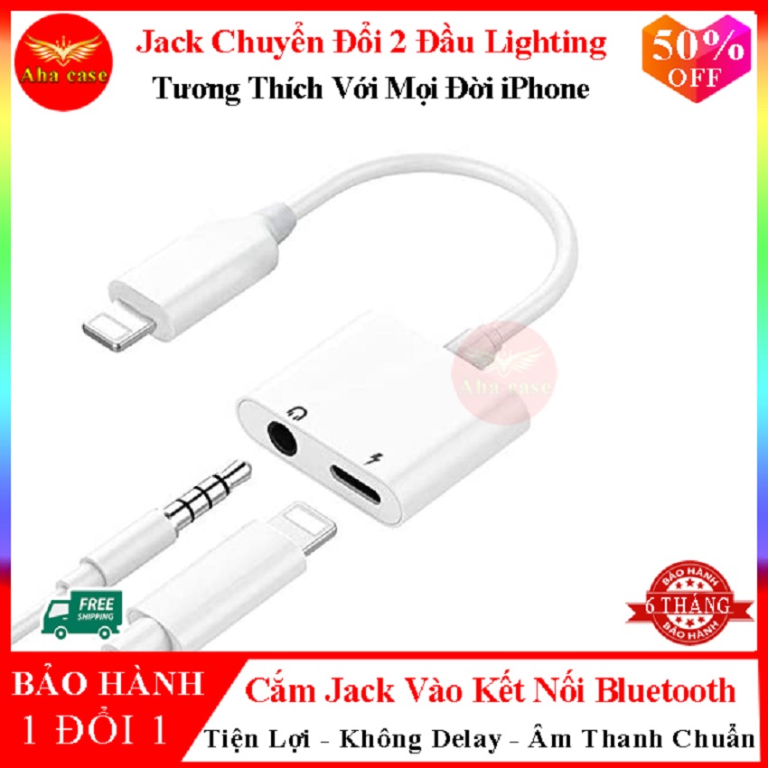 Cáp 2 in 1 iphone Jack Chuyển Đổi 2 Đầu Lighting Và Jack 3.5mm Tai Nghe Và Sạc Cho Iphone Cáp Chuyển Iphone Chuẩn kết nối bluetooth  LoaỊ 2 CỔNG