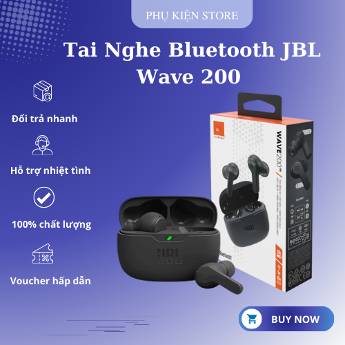  Tai Nghe Bluetooth True Wireless JBL Wave 200 TWS _ Âm bass mạnh mẽ Chống ồn ANC Chuẩn âm thanh Chống nước IPX2. 