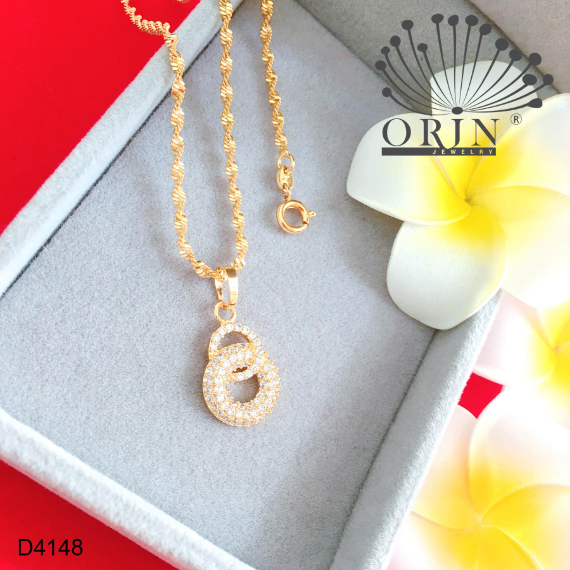 Dây chuyền nữ dạng xoắn mặt 2 vòng tròn lồng nhau đính đá thiết kế bền màu đẳng cấp Orin D4148 - Long Tien