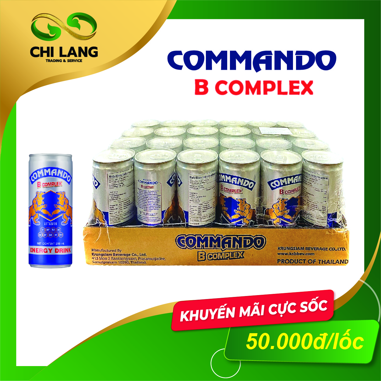 Nước tăng lực COMMANDO B COMPLEX BEVERAGE - Nhập Thái Lan