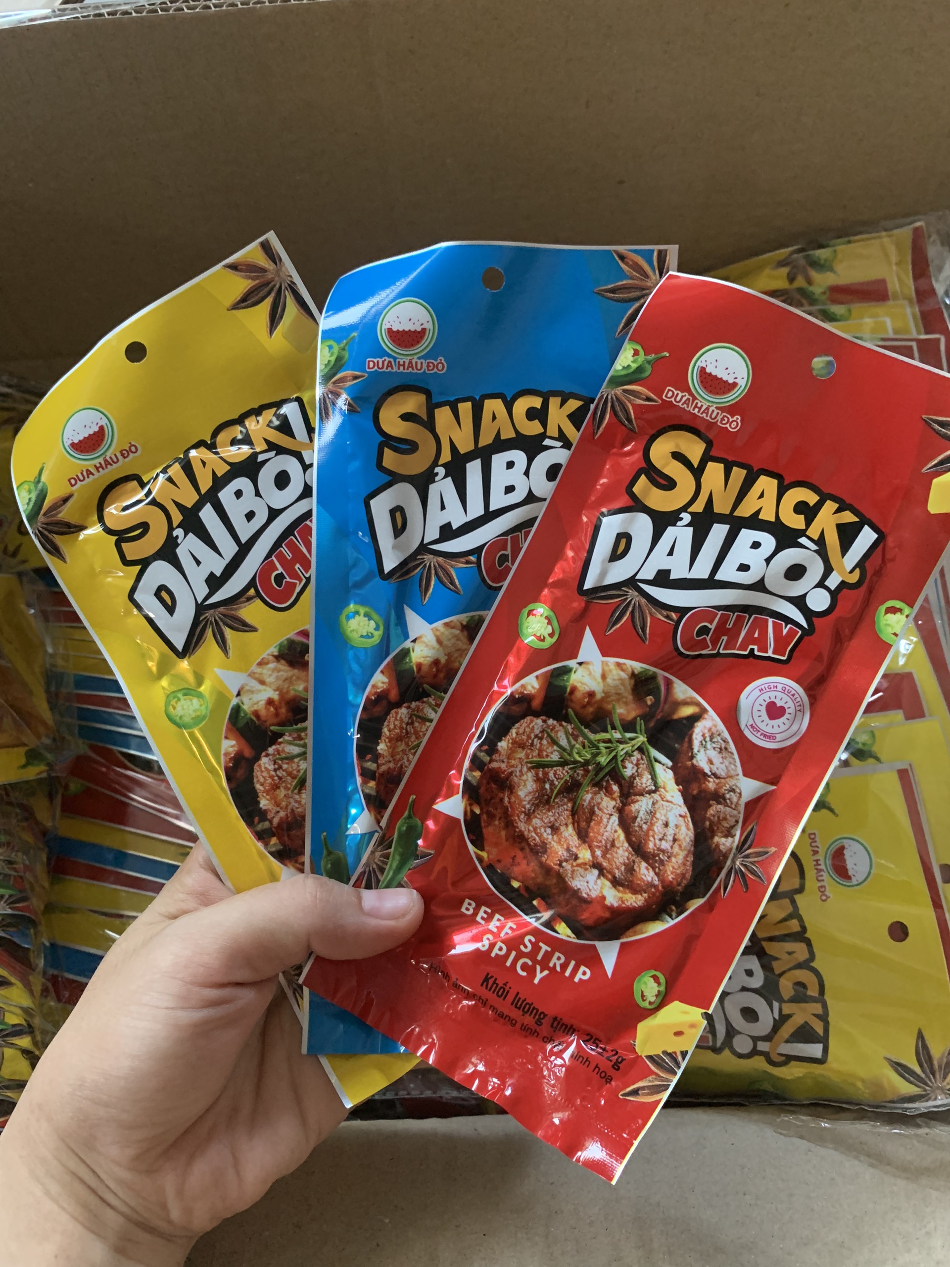 Combo 10 gói snack dải bò chay làm từ bột mỳ, đồ ăn vặt cổng trường dưa hấu đỏ