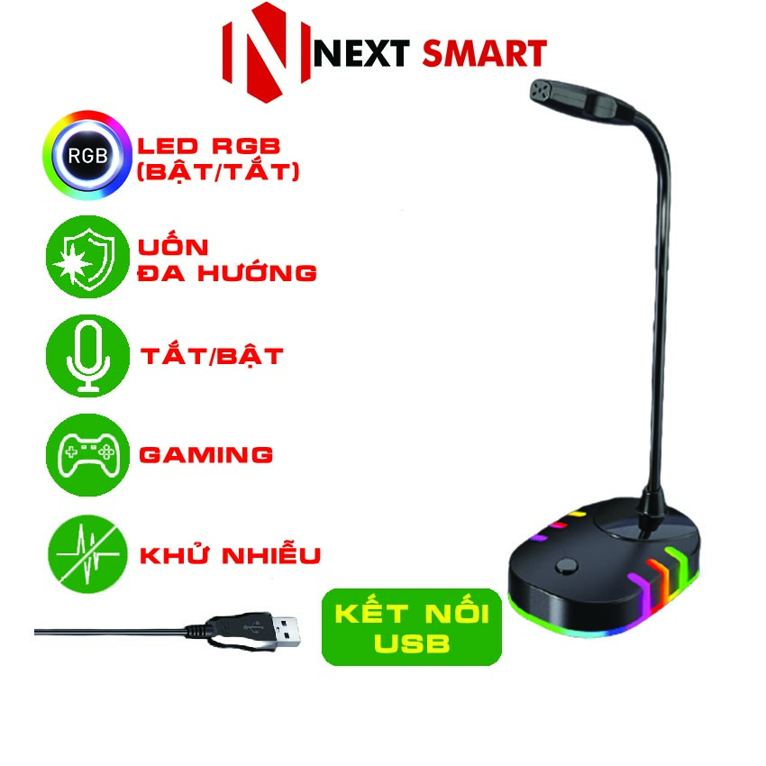 Micro máy tính có dây USB NEXT SMART NMS5 mic thu âm LED RGB chống ồn chống nhiễu dùng để học online livestream hội họp gaming