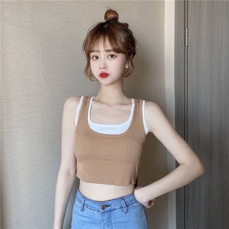 Áo ba lỗ dáng croptop có đệm ngực 2 lớp mặc 2 kiểu sang chảnh