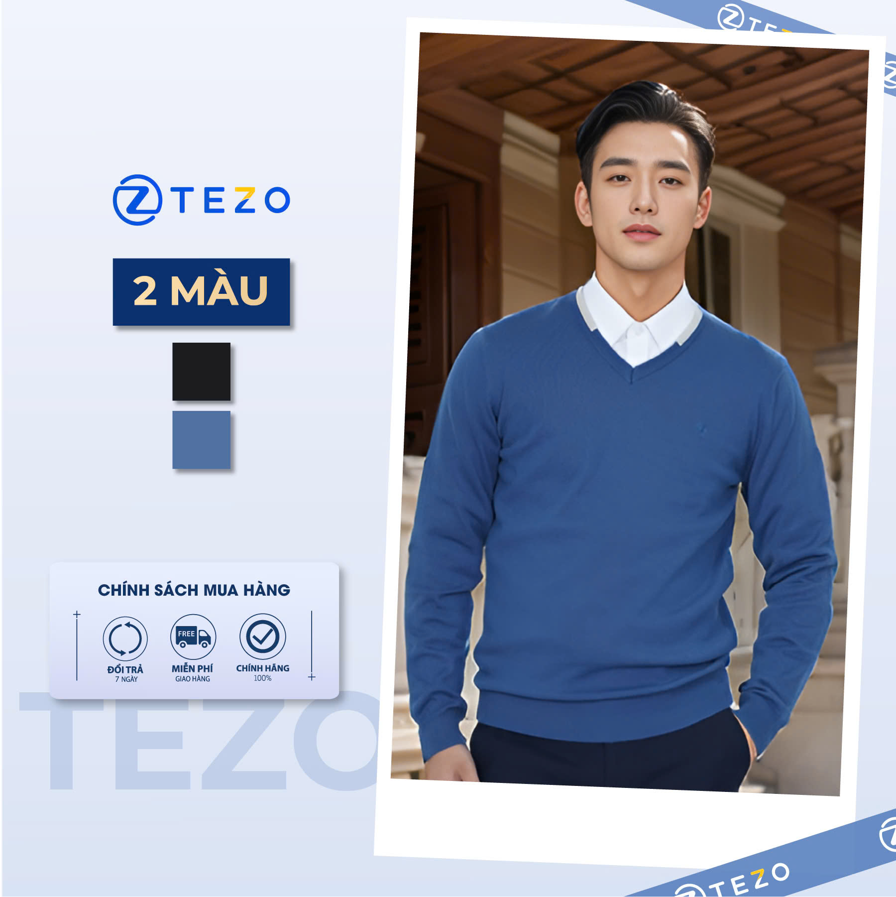 Áo len nam TEZO cổ tim thiết kế phối màu 24ALIT007