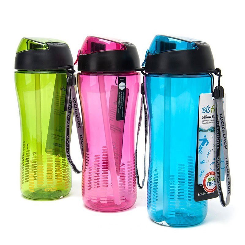 Bình nước nhựa trian có ống hút 550ml-650ml lock&lock abf628-abf629