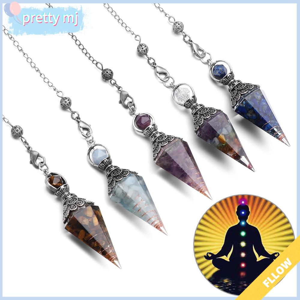 PRETTY MJ Liệu pháp tinh thể Con lắc cảm xạ Lục giác Scrying Wicca Vòng cổ dây chuyền Đá quý Thuật bói toán Tinh thể Chakra