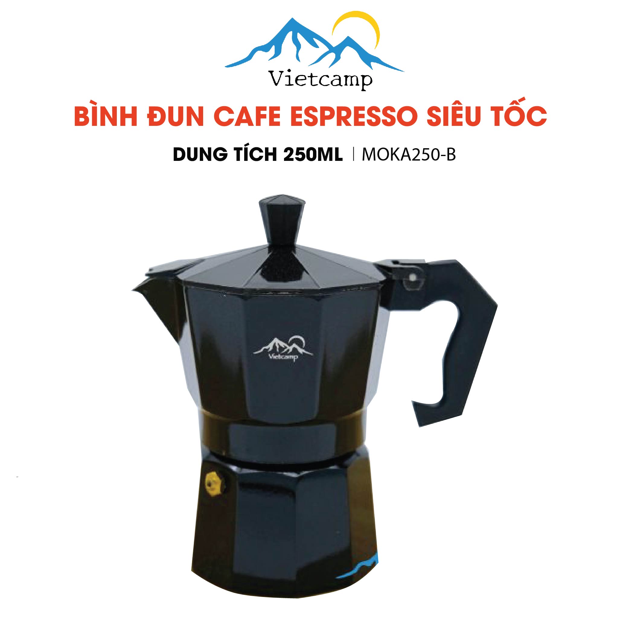 Bình đun cafe Espresso siêu tốc Moka Pot - 250 ml nước - 20 gram cafe - Màu đen - Chất liệu nhôm - Pha được 8 shot