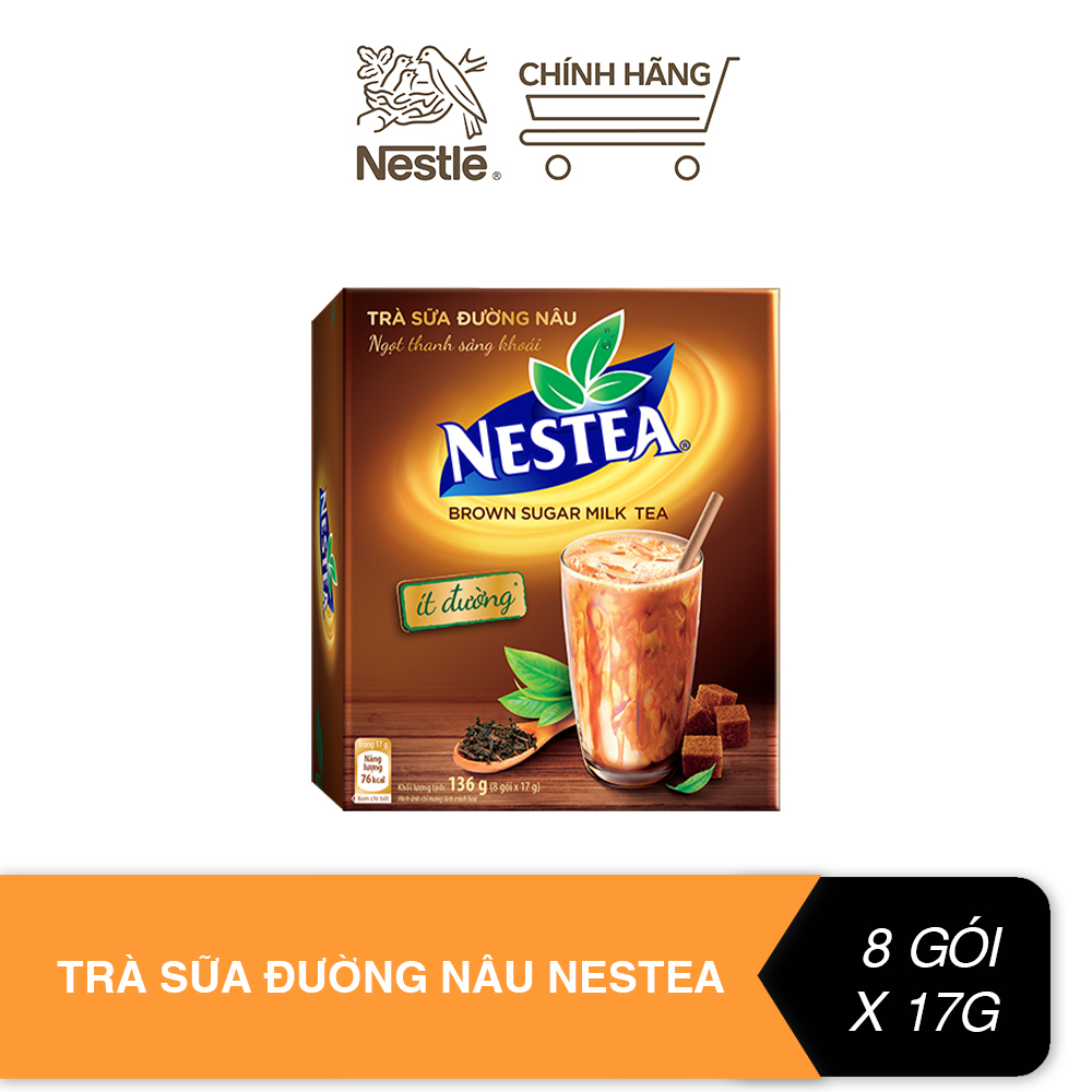 Trà sữa đường nâu Nestea ít đường - hộp 136g 8 gói x 17g