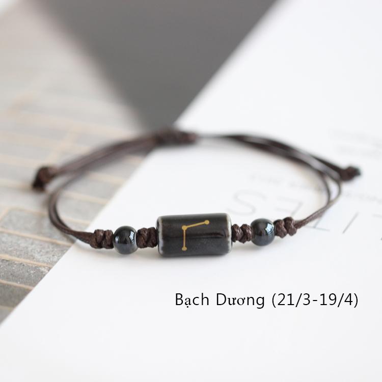 (HCM) Vòng Tay EBI Gốm 12 Cung Hoàng Đạo Dây Rút (Đen)