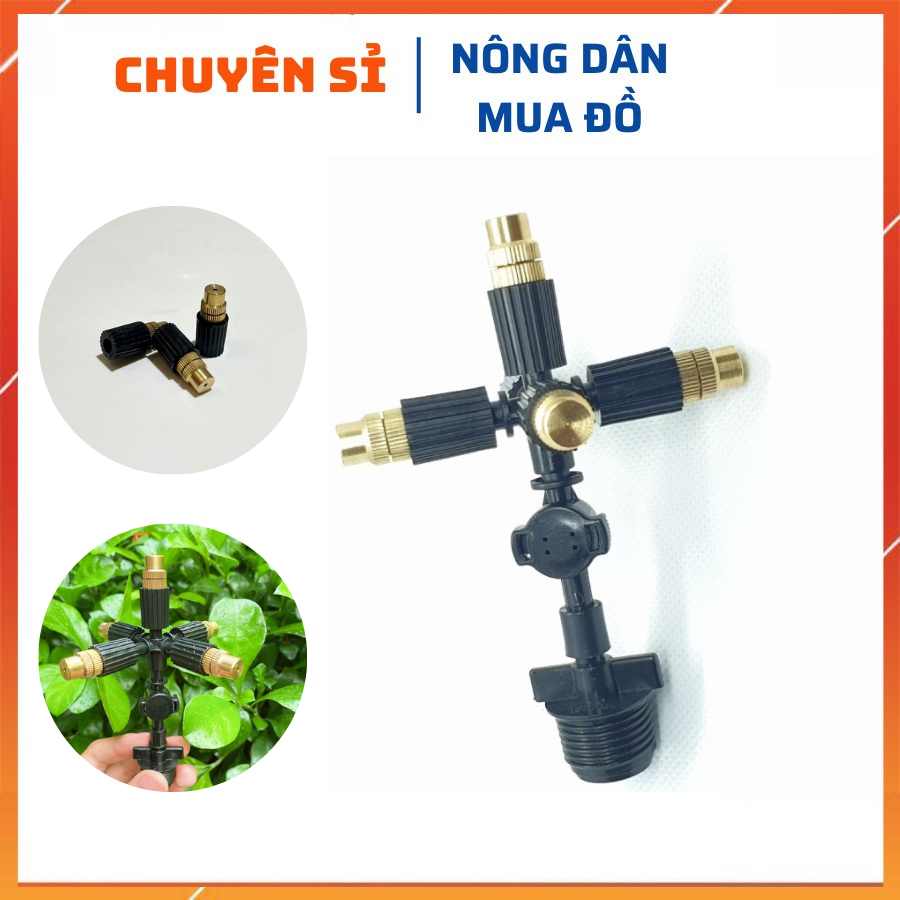 COMBO 5 Béc phun sương 5 hướng đồng chân ren 21 có van chống rỉ - sử dụng tưới vườn lan, cây cảnh