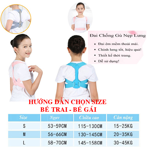 Đai chống gù cho trẻ em NAM NỮ có trục tạo tư thế chuẩn khi học hỗ trợ cong lưng, gù lưng cho bé
