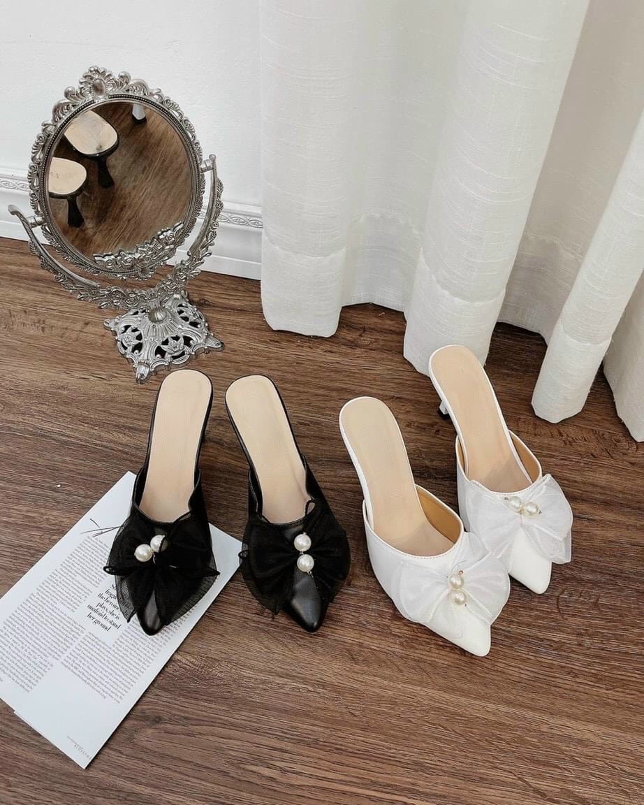 Guốc sục bít mũi nơ bánh bèo, gót kiểu 5p T&T
