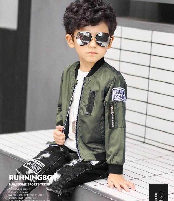 Áo khoác bomber dây kéo vải dù sành điệu cho bé trai