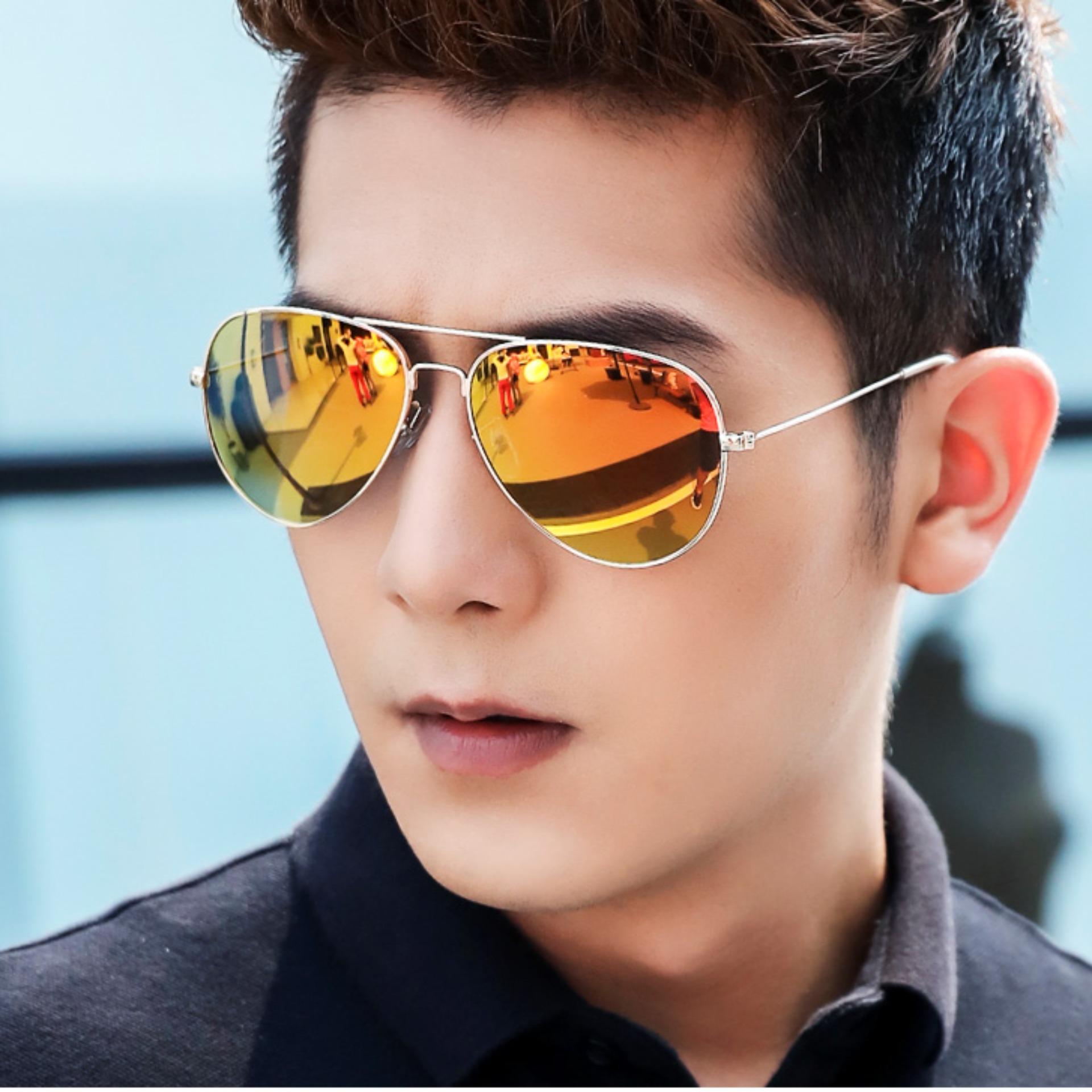 [HCM]kính mát Kính râm Nam thời trang Lái xe Du lịch Câu cá UV Bán chạy Giá sỉ gọng phi công tròng nhiều màu K3026 (gọng màu vàng)