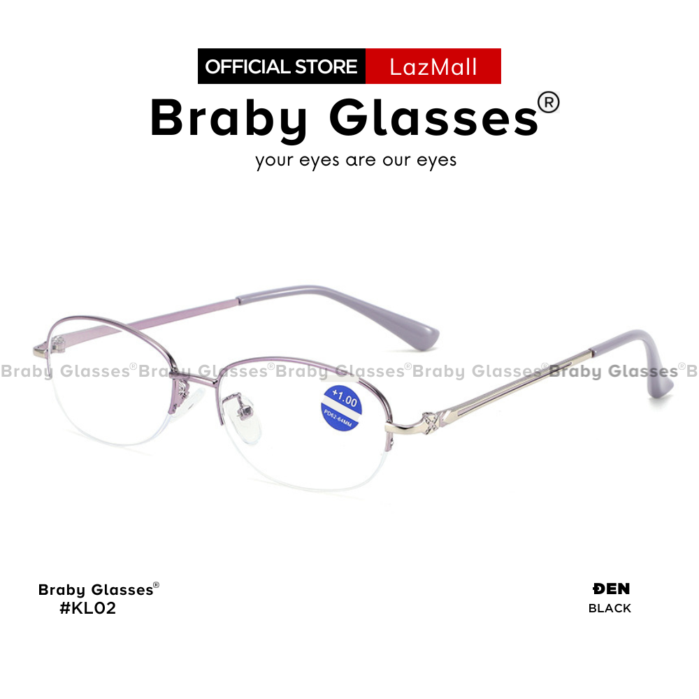 Kính lão đọc sách Braby Glasses viễn thị cho người lớn tuổi sẵn độ Thép cao cấp chắc chắn chống gẫy siêu nhẹ KL02 Tím