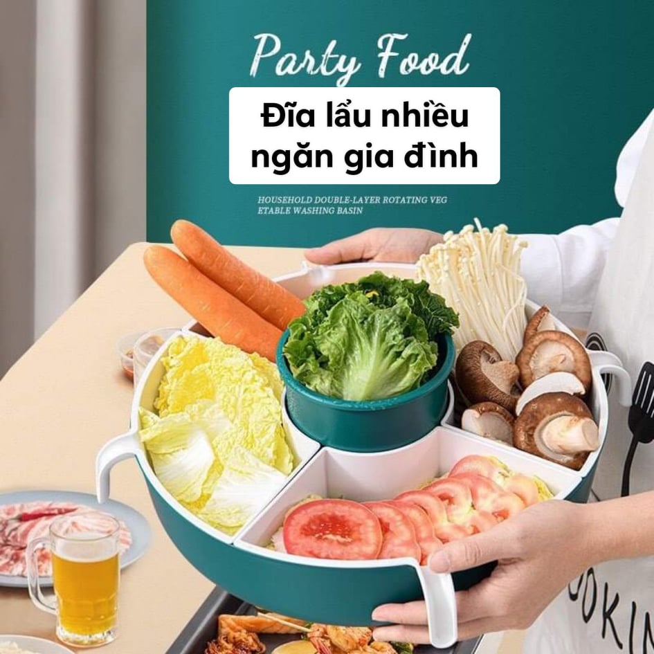 [RẺ BẤT NGỜ] Rổ Đựng Rau Ăn Lẩu Kiểu Dáng Xoay Tròn 5 Ngăn Tiện Dụng Cho Gia Đình