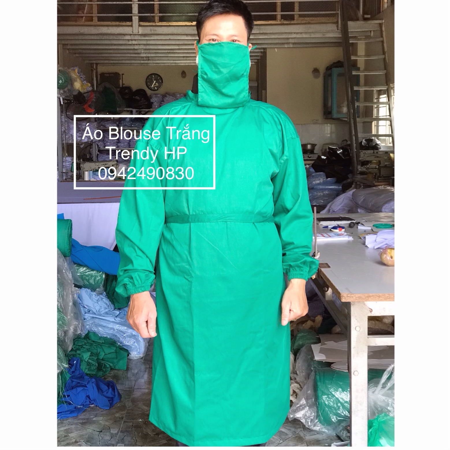 Áo choàng khoác blouse phẫu thuật xanh lá cao cấp kèm sẵn khẩu trang