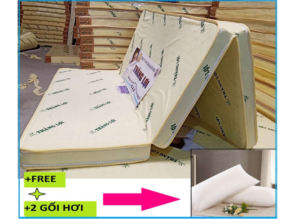 Nệm 1m4 x 2m x 10cm  CAO SU NON THẮNG LỢI GẤP 3 TẶNG KÈM 2 GỐI HƠI CAO CẤP