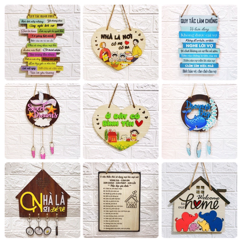 BẢNG GỖ TRANG TRÍ OHAY - Gia đình, Quy tắc hạnh phúc, 5 câu, Mang tiền về, dạy con  (Tặng móc dán)