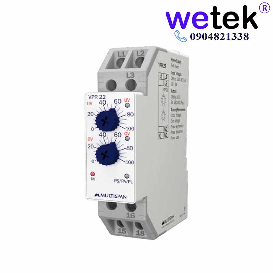Multispan VPR-22 Rơ le bảo vệ cao áp, thấp áp, mất pha, ngược pha, mất cân bằng pha, nhỏ gọn, kinh tế, full chức năng