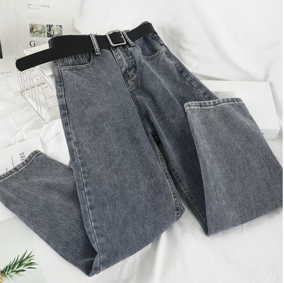 QUẦN ỐNG RỘNG MÀU XÁM ỐNG SUÔNG VẢI JEANS NỮ LƯNG CAO KHÔNG XÙ LÔNG KHÔNG RA MÀU