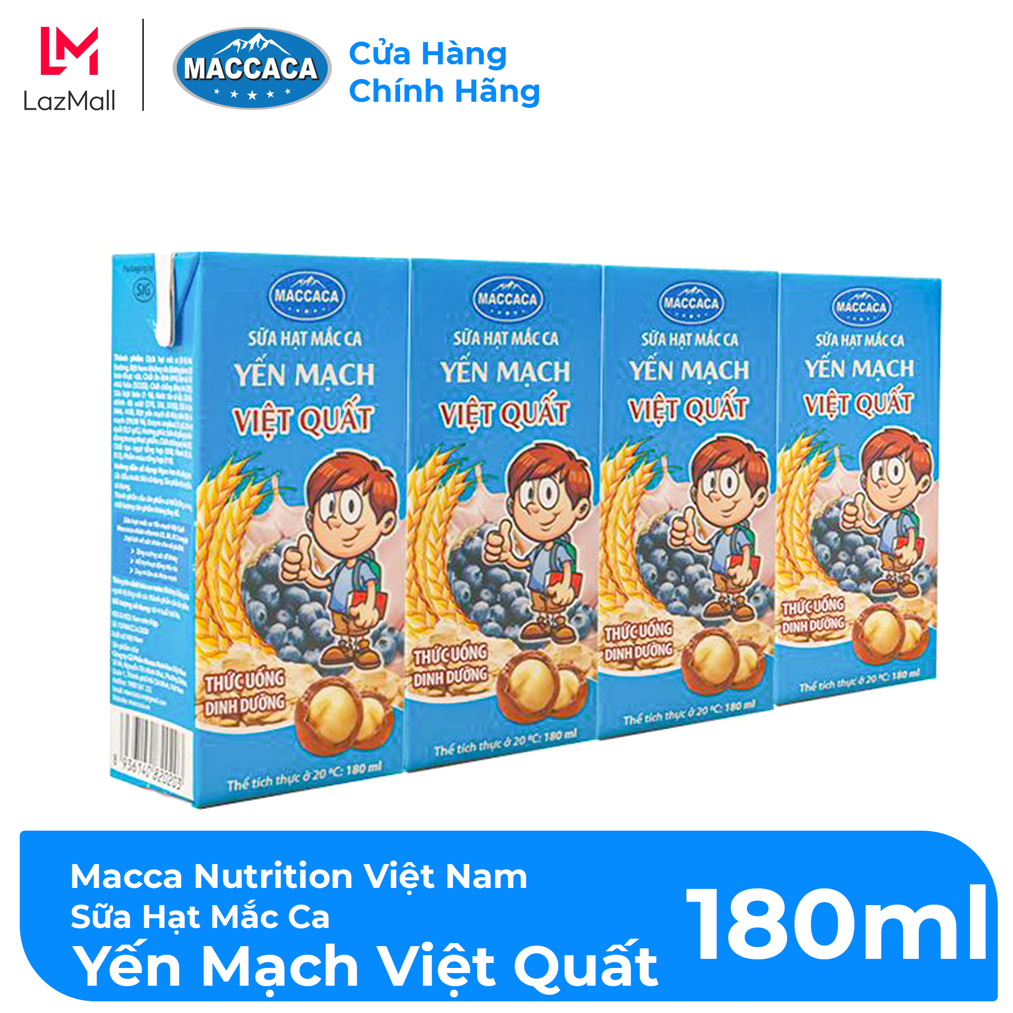 Maccaca | lốc 4 hộp sữa hạt mắc ca yến mạch việt quất