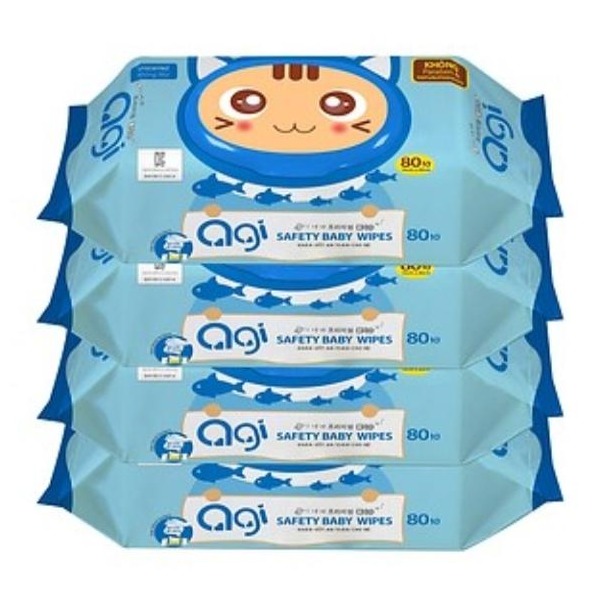 combo 4 gói khăn ướt agi không mùi 80 tờ