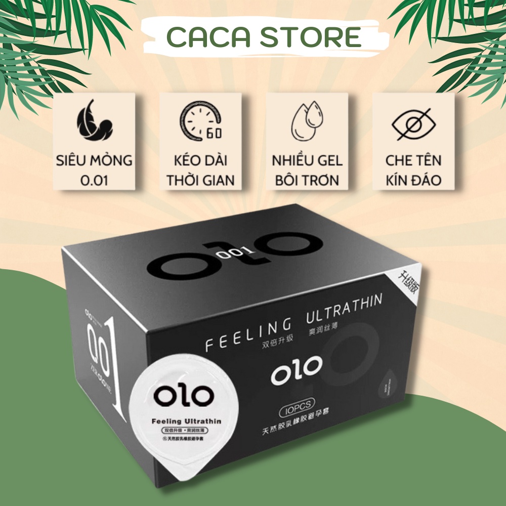 Bao cao su OLO Feeling Ultrathin 001 siêu mỏng tăng khoái cảm, nhiều gel bôi trơn, kéo dài thời gian - Hộp 10 BCS