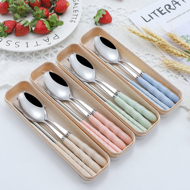 Bộ muỗng đũa, muỗng, nĩa lúa mạch tay cầm vân - 10541