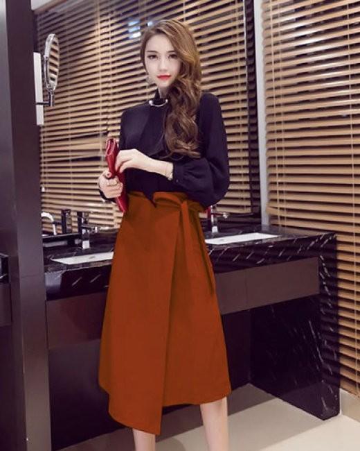 Chân váy đắp tà xéo buộc nơ form dài - Tặng 2 dây cột tóc xinh xắn cho đơn từ 149k