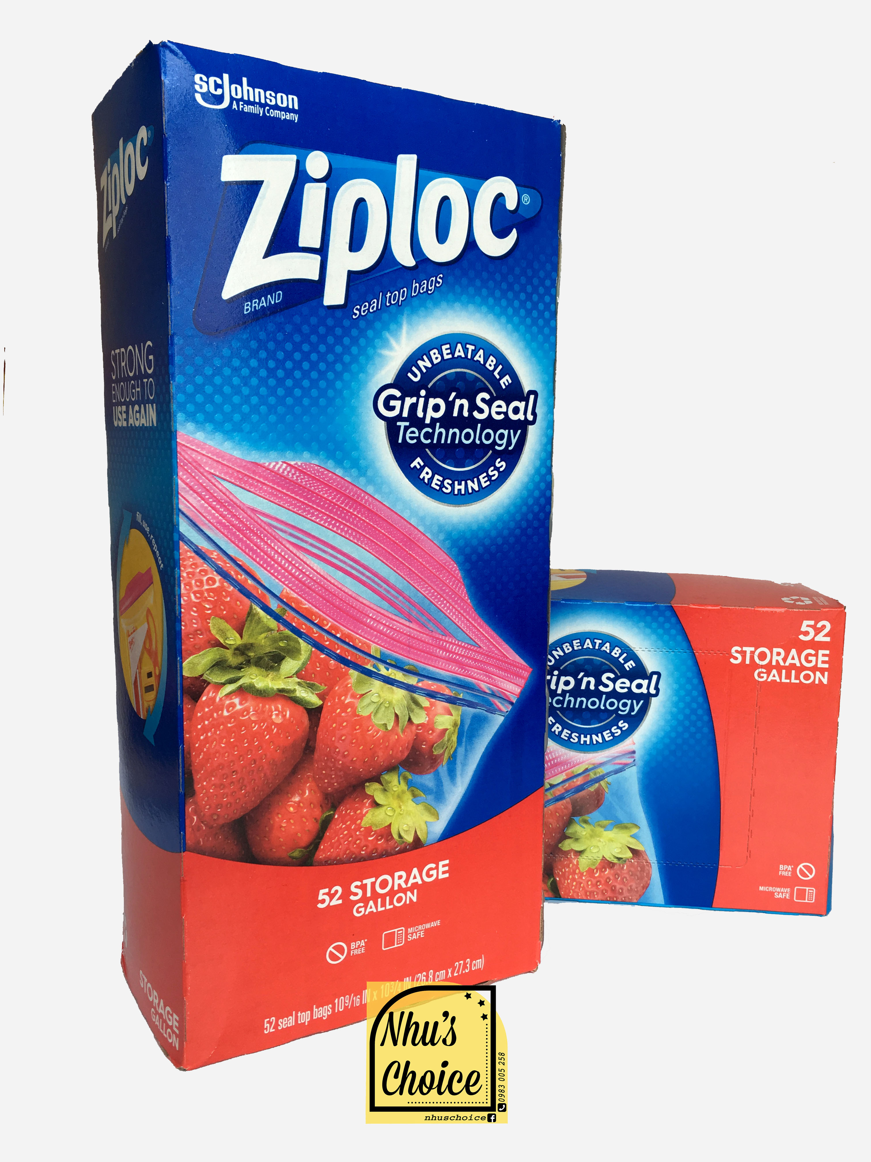 [HCM][Hàng Mỹ Nhus Choice] 1 Hộp (52 túi) Túi dự trữ khóa thông minh Ziploc| Storage| Gripn Seal| Gallon 26.8x27.3cm