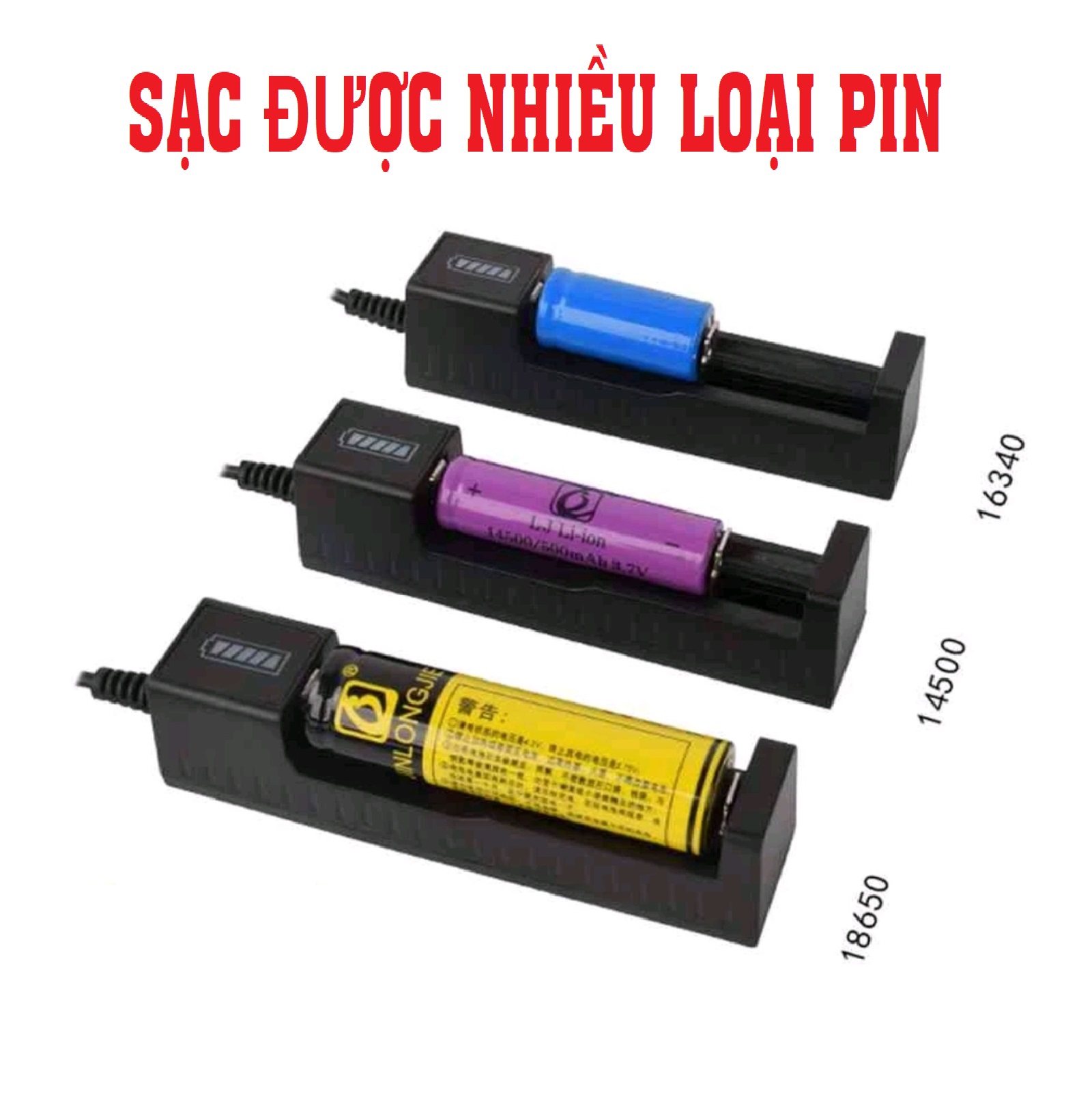 Máy sạc pin đa năng cell pin 18650 14500 16340 chuôi cắm usb, có đèn báo phần trăm pin. dòng sạc 1000ma - limo