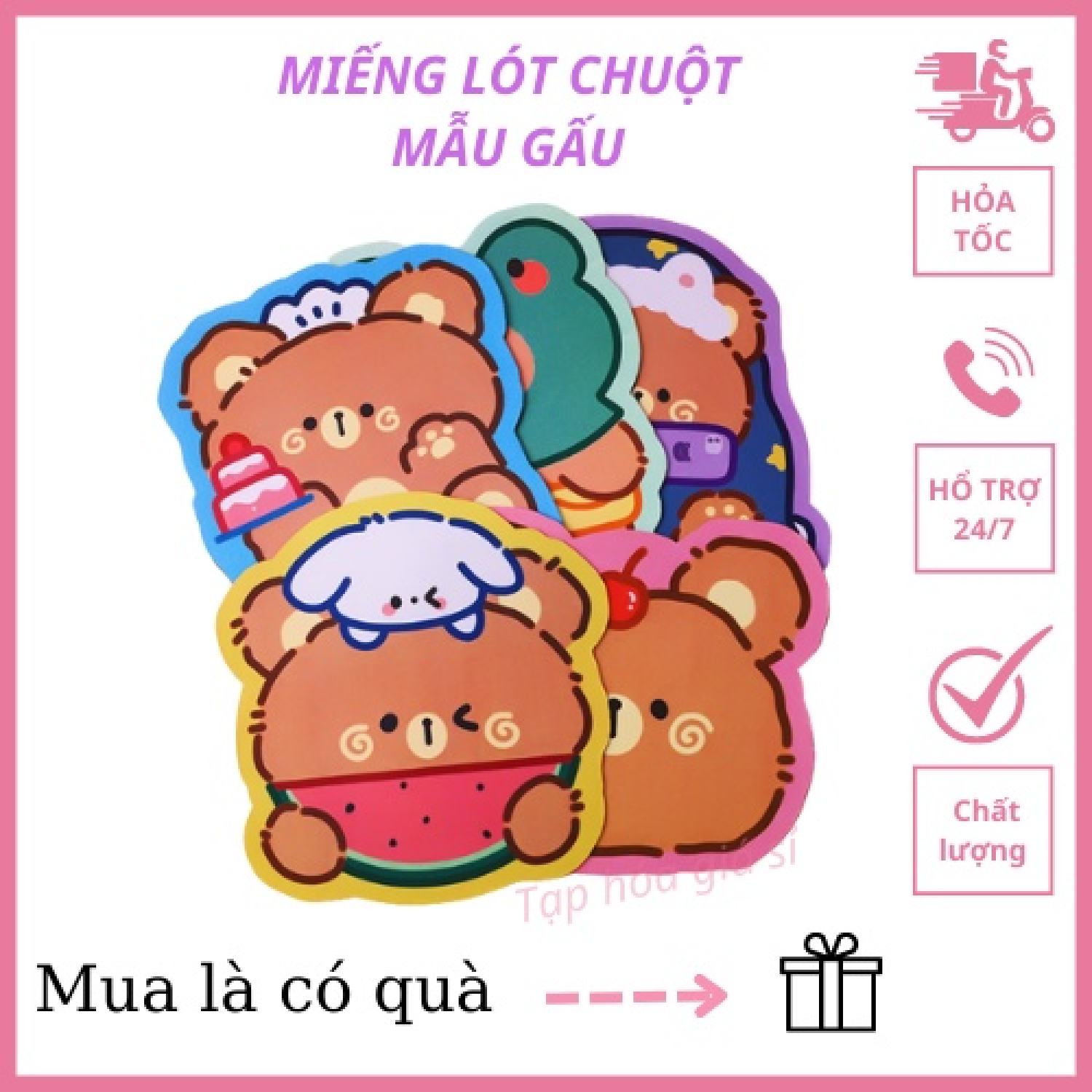 Miếng lót chuột, tấm lót chuột gaming họa tiết gấu