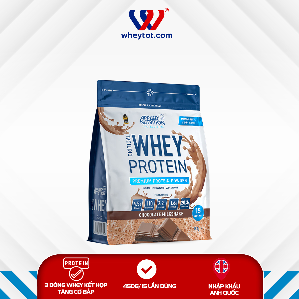 Applied Nutrition Critical Whey 450g - bột whey protein nhập khẩu chính hãng Anh Quốc