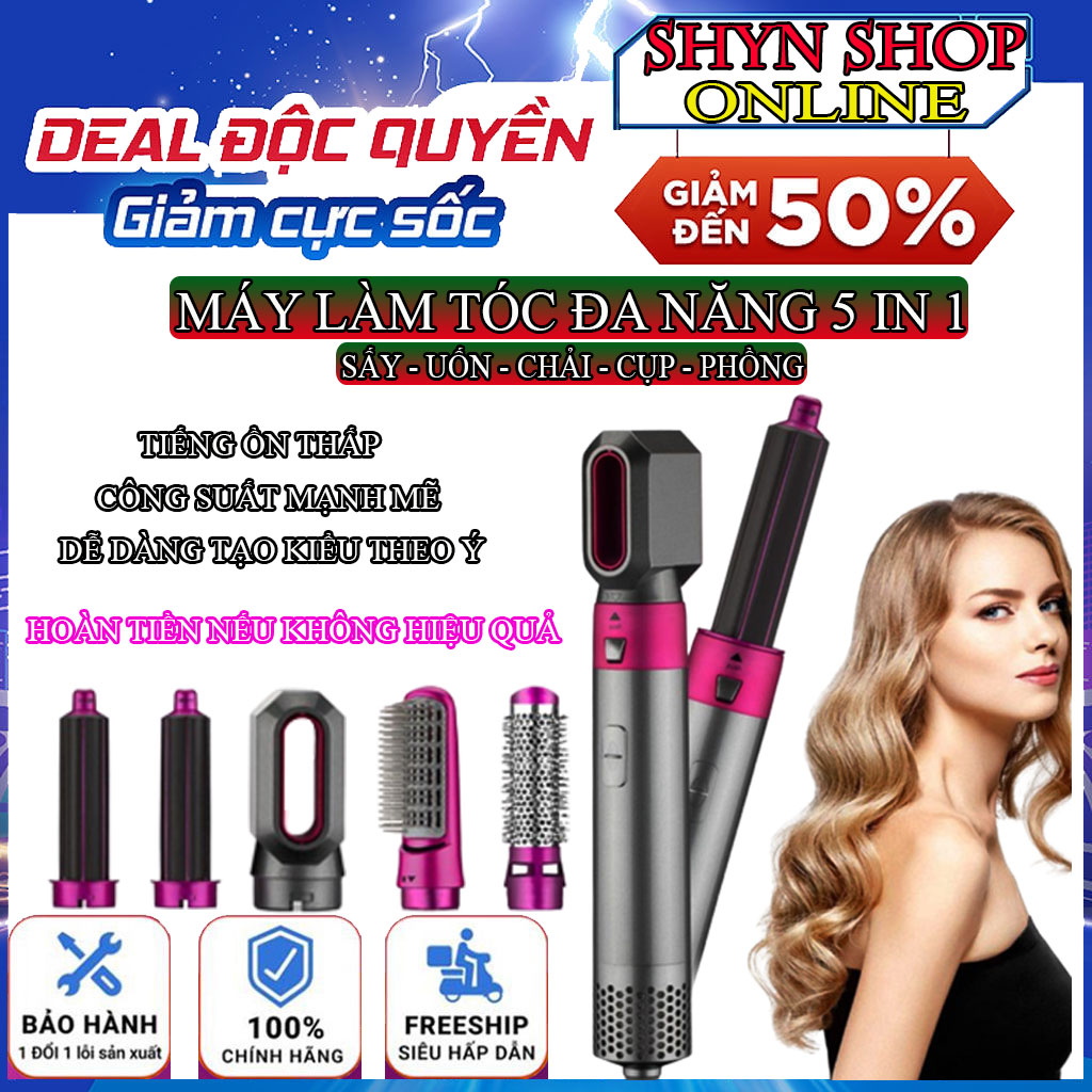 Máy tạo kiểu tóc đa năng 5in1, máy uốn tóc tóc tự động hàn quốc, uốn tóc tạo kiểu, công suất cao với 5 đầu tạo kiểu có thể thay thế, lược điện, uốn xoăn, uốn cụp dễ dàng sử dụng và tạo mọi kiểu tóc tại nhà