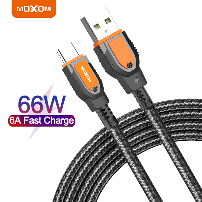 Dây sạc nhanh MOXOM CB88 5A 66W USB to Type-C, hỗ trợ sạc VOOC, QC 4.0, QC 3.0 cho Oppo, Samsung, Xiaomi, dài 1m