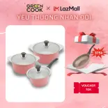 Bộ 3 nồi TẶNG chảo đúc GCP05-20IH - Dùng được tất cả các loại bếp - Hàng chính hãng greencook