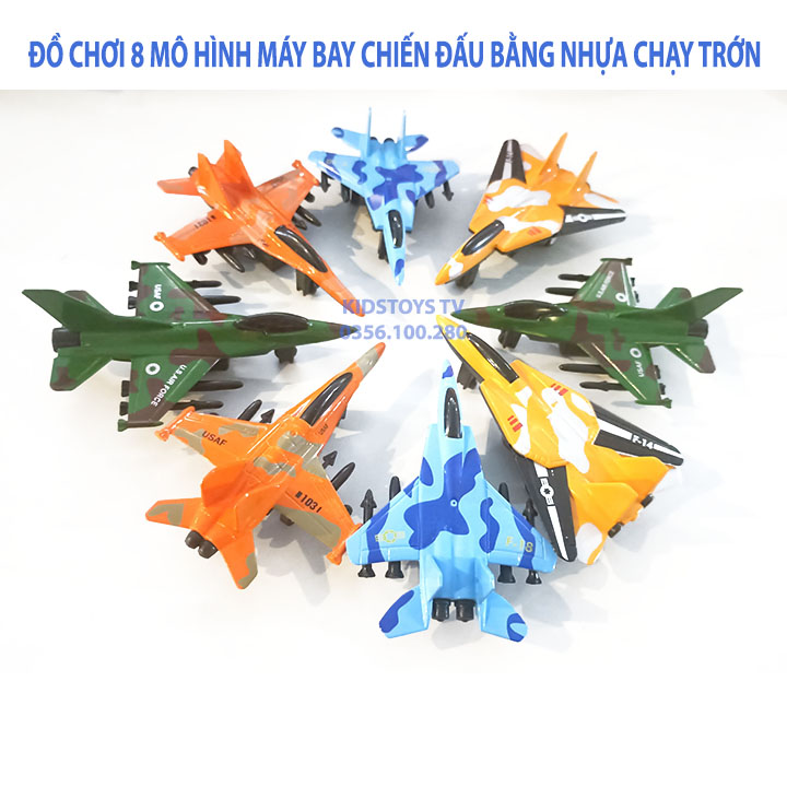 Hộp đồ chơi 8 mô hình máy bay chiến đấu bằng nhựa chạy trớn