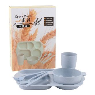 Bộ khay ăn dặm lúa mạch kèm cốc khay bát ăn thìa dĩa cho bé