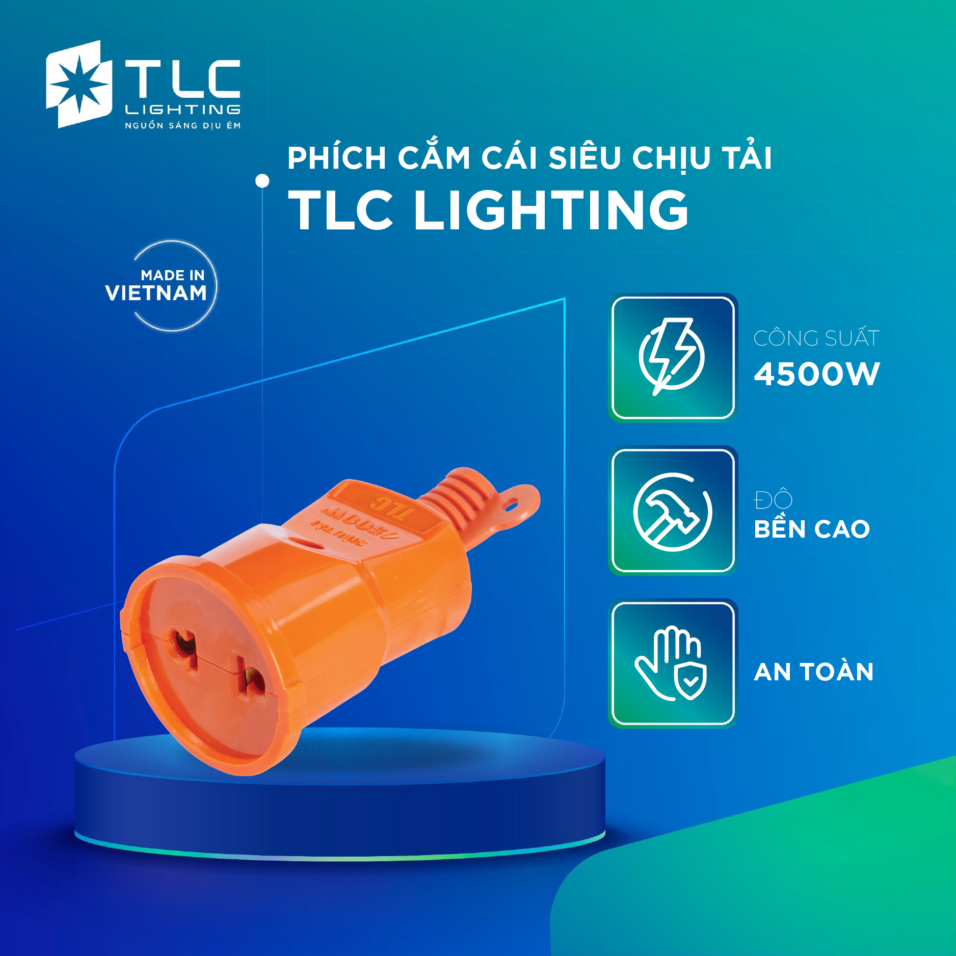 Phích cắm cái siêu chịu tải tlc lighting công suất 4500w, lõi chịu nhiệt, vỏ nhựa chịu va đập