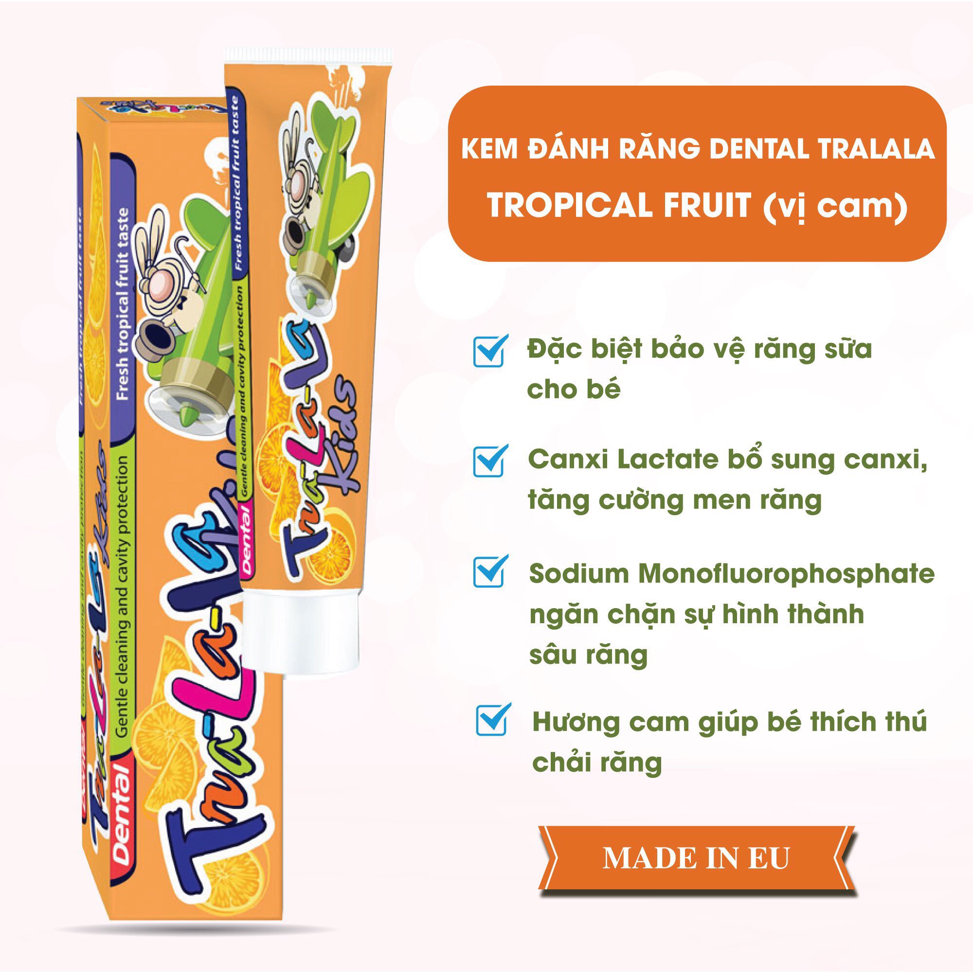 [HCM][SHIP HỎA TỐC] Kem Đánh Răng Dental Tra La La Kids Cho Trẻ Em Từ 3 Tuổi 50Ml. Sản phẩm chính ngạch Hiện đã có bán tại các nhà thuốc và siêu thị.
