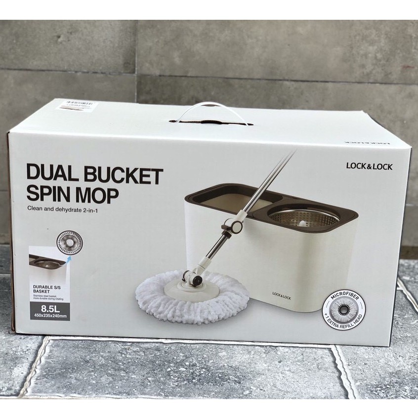 Bộ lau nhà xoay tay lock&lock dual bucket spin mop etm478 - hàng chính hãng bảo hành 12 tháng